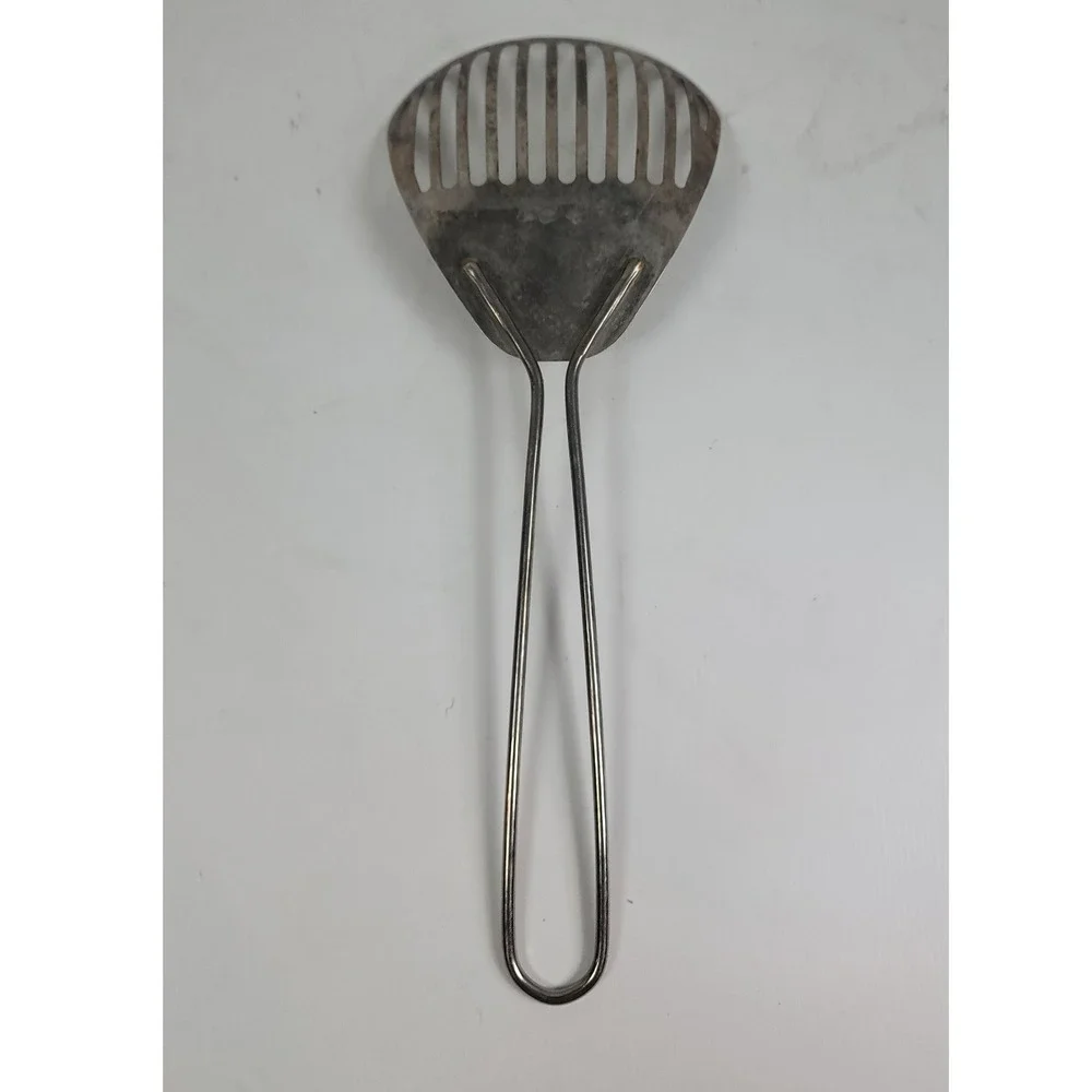 Vintage Stainless Steel Slotted Fish Spatula Wire Loop Handle Kitchen Utensil